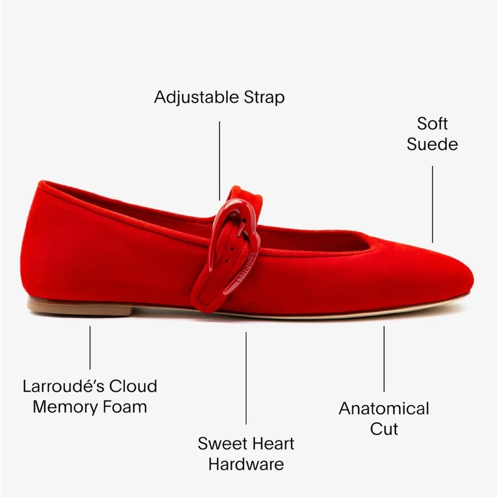 Larroudé Verona Ballet Flat in Scarlet Suede - Picture 3 of 10